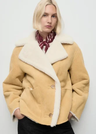 Jacke aus Kunstwildleder mit Lammfellkragen