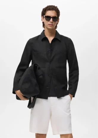 Jacke aus Leinenmischgewebe mit Taschen