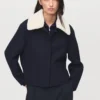 Jacke aus Wollmischgewebe mit Kragen aus Lammfellmischgewebe