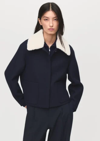 Jacke aus Wollmischgewebe mit Kragen aus Lammfellmischgewebe