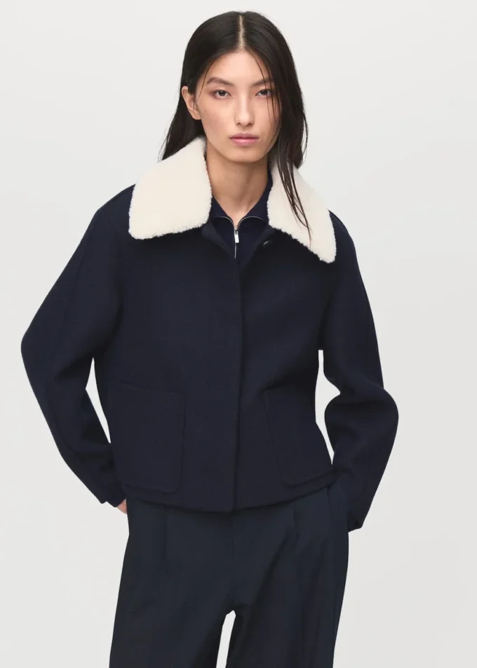Jacke aus Wollmischgewebe mit Kragen aus Lammfellmischgewebe