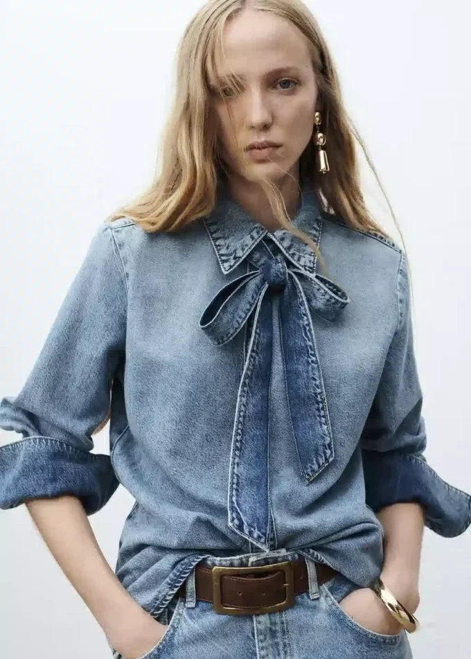 Jeanshemd mit Schleife Jeanshemd mit Schleife