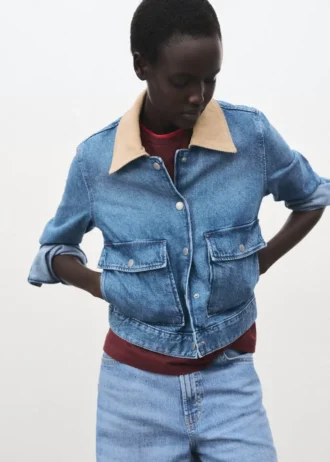 Jeansjacke mit Cordkragen