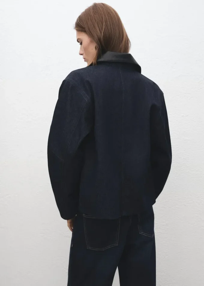 Jeansjacke mit Kunstlederkragen Jeansjacke mit Kunstlederkragen