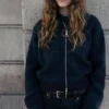 Karierte Strickjacke mit Reißverschluss