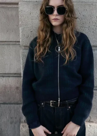 Karierte Strickjacke mit Reißverschluss