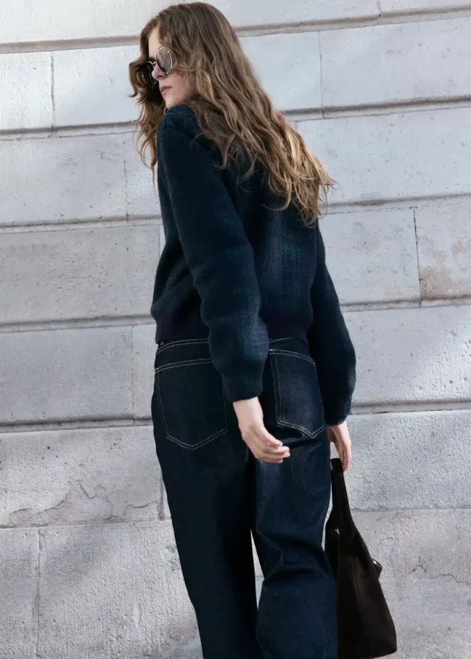 Karierte Strickjacke mit Reißverschluss