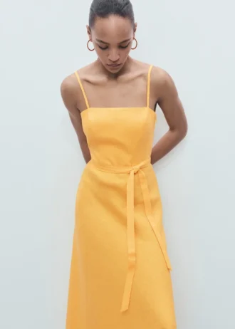 Kleid aus Leinenmischung mit Schleife