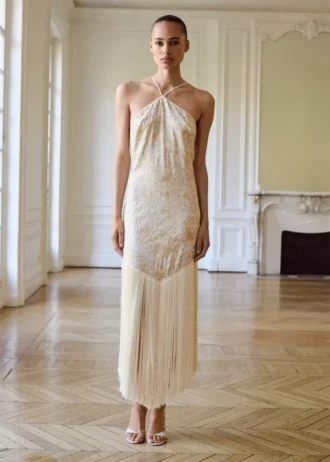 Kleid mit Blumenstickerei und Fransen