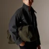 Kombinierte Bowling-Handtasche aus Leder und Baumwolle