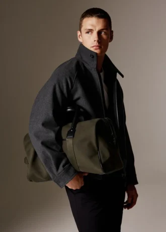 Kombinierte Bowling-Handtasche aus Leder und Baumwolle