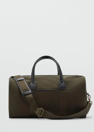 Kombinierte Bowling-Handtasche aus Leder und Baumwolle
