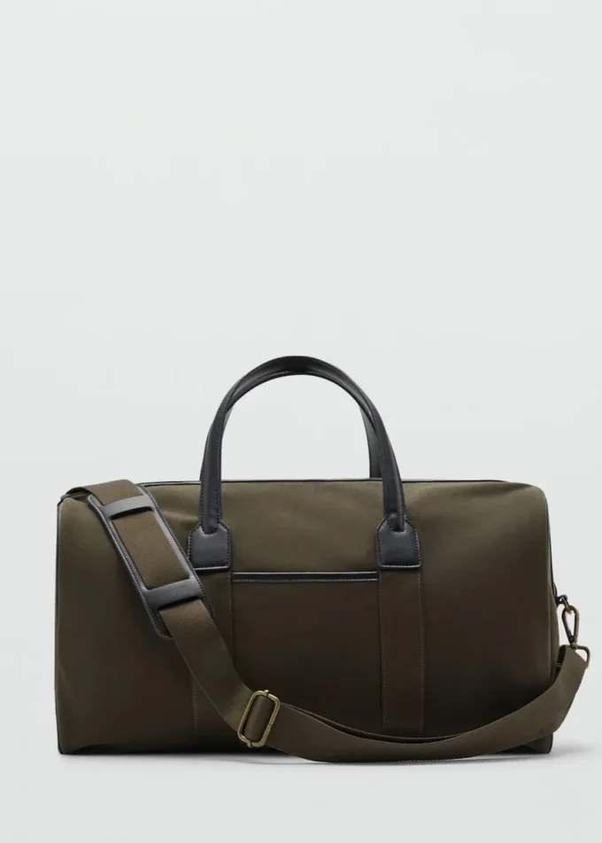Kombinierte Bowling-Handtasche aus Leder und Baumwolle