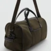 Kombinierte Bowling-Handtasche aus Leder und Baumwolle