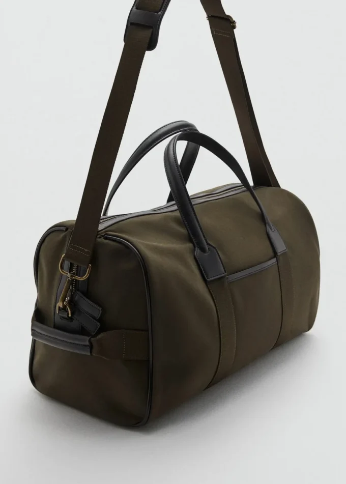 Kombinierte Bowling-Handtasche aus Leder und Baumwolle