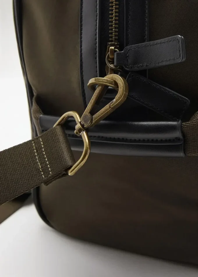 Kombinierte Bowling-Handtasche aus Leder und Baumwolle