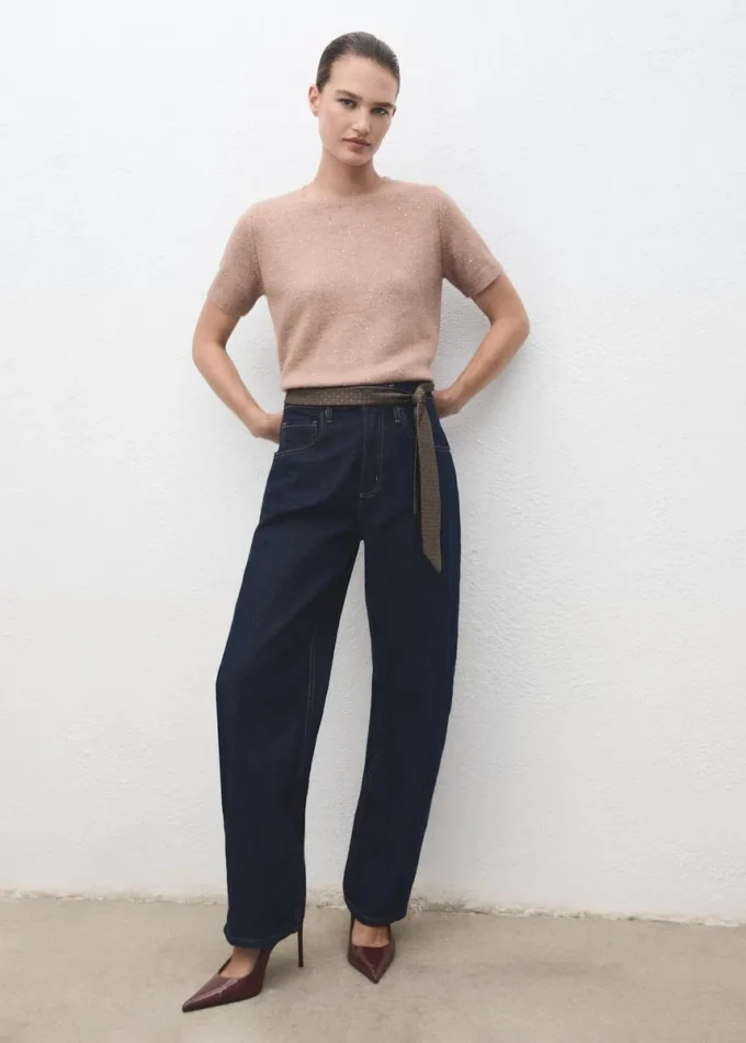Kurzärmeliger Lurex-Pullover