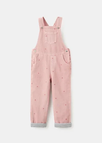 Lange bestickte Latzhose mit Blumenmuster