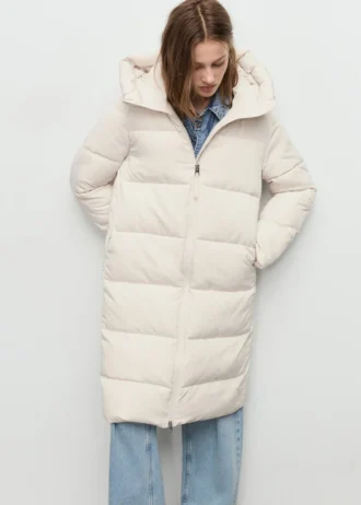 Langer, wattierter Anorak mit Kapuze