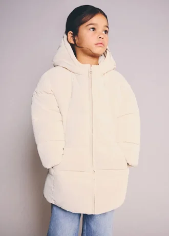 Langer, wattierter Anorak mit Kapuze