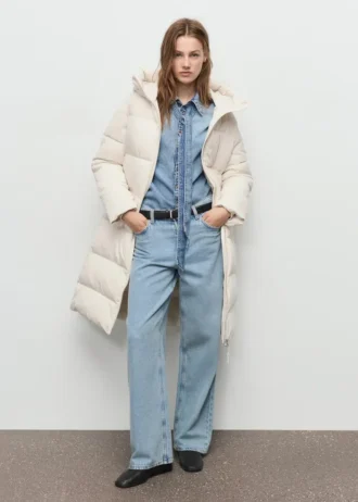 Langer, wattierter Anorak mit Kapuze