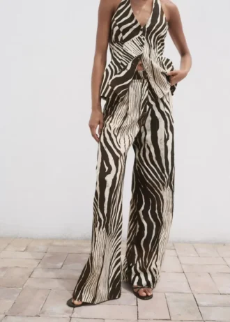 Leinenhose mit Zebradruck