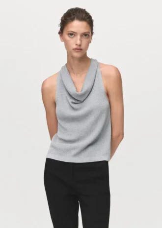 Lurex-Strickoberteil mit drapiertem Ausschnitt