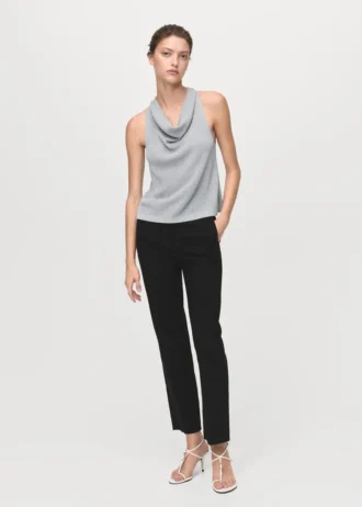 Lurex-Strickoberteil mit drapiertem Ausschnitt