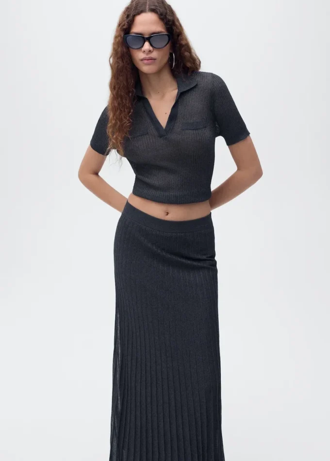 Lurex-Strickrock mit Falten Lurex-Strickrock mit Falten