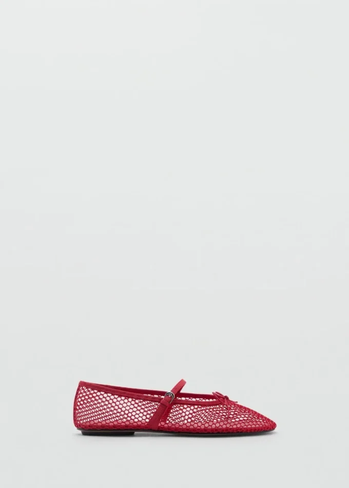 Mesh-Ballerinas mit Schnallenriemen