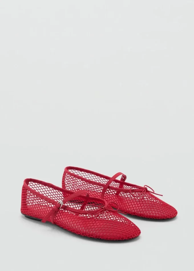 Mesh-Ballerinas mit Schnallenriemen
