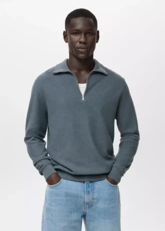 Mikrostruktur-Pullover mit Reißverschlusskragen