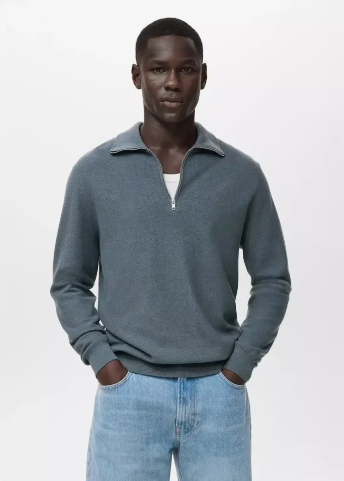 Mikrostruktur-Pullover mit Reißverschlusskragen