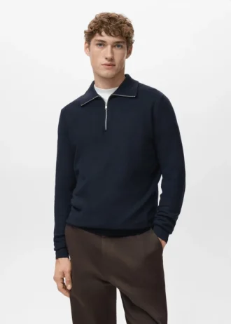Mikrostruktur-Pullover mit Reißverschlusskragen