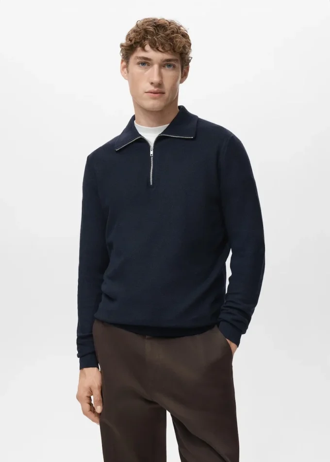Mikrostruktur-Pullover mit Reißverschlusskragen