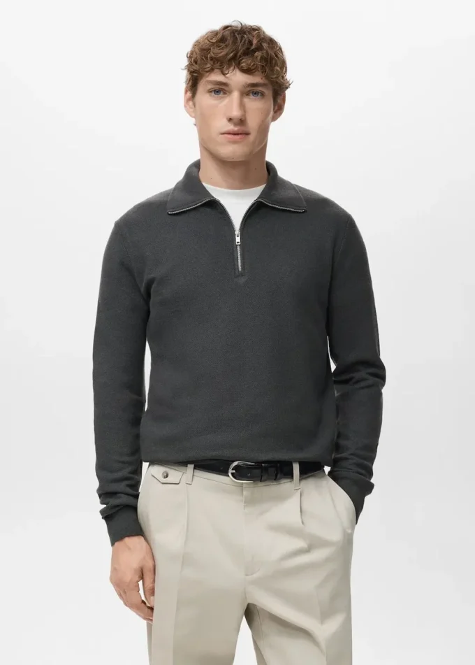 Mikrostruktur-Pullover mit Reißverschlusskragen