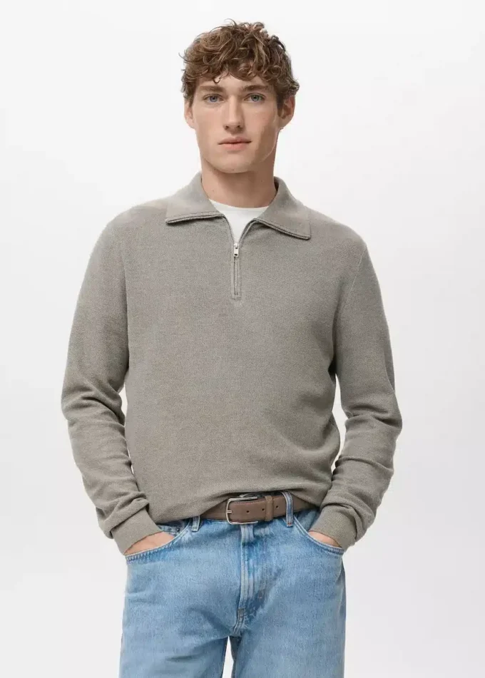 Mikrostruktur-Pullover mit Reißverschlusskragen