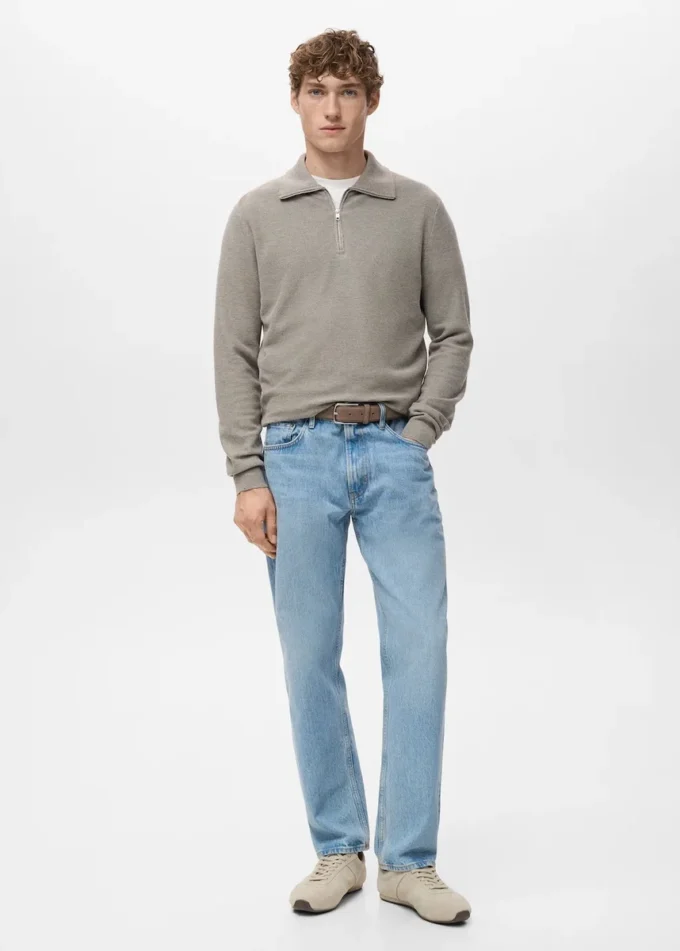 Mikrostruktur-Pullover mit Reißverschlusskragen