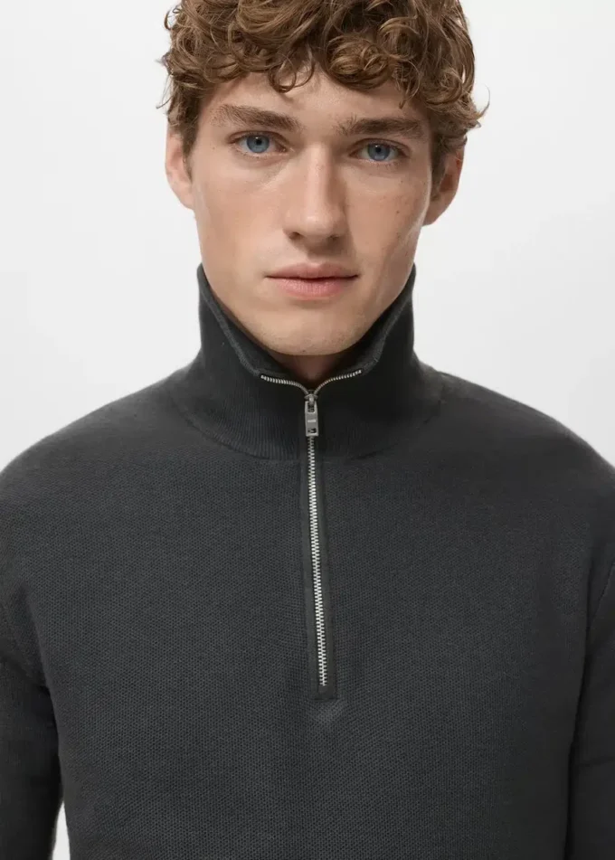 Mikrostruktur-Pullover mit Reißverschlusskragen