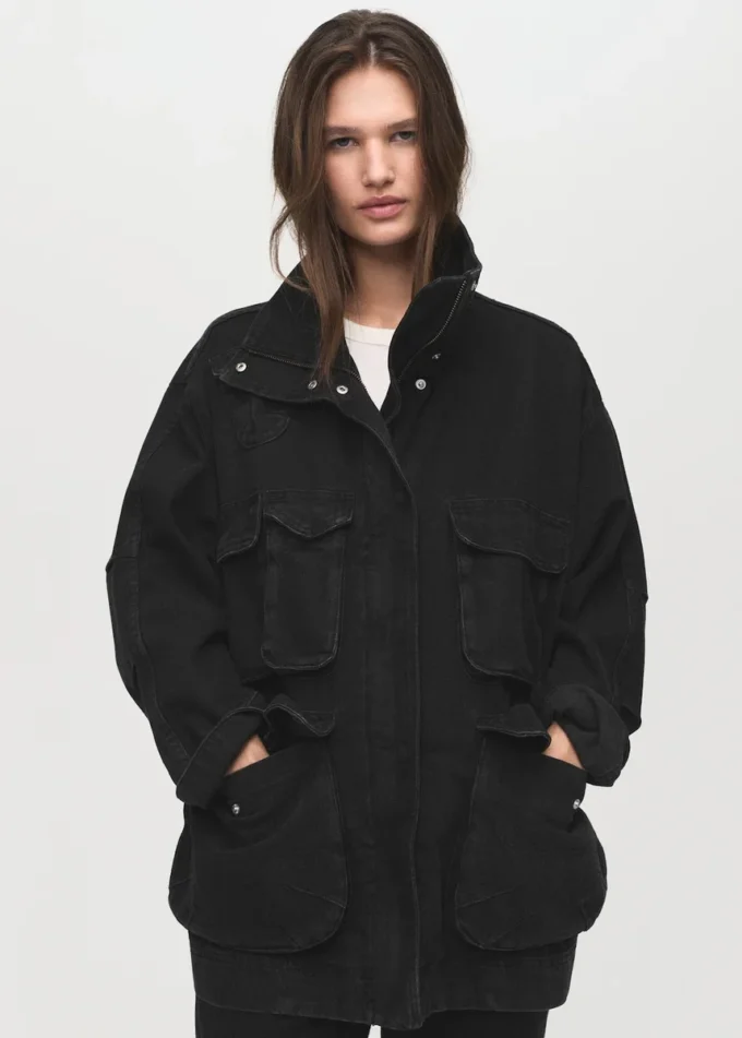 Oversized-Jeansjacke mit Taschen Oversized-Jeansjacke mit Taschen