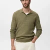 Polo-Pullover aus Baumwollmischung mit Rippstrick Polo-Pullover aus Baumwollmischung mit Rippstrick