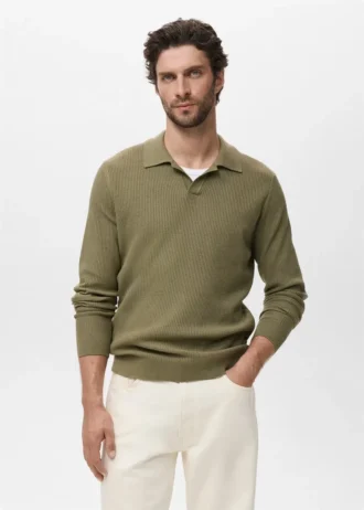 Polo-Pullover aus Baumwollmischung mit Rippstrick