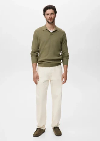 Polo-Pullover aus Baumwollmischung mit Rippstrick
