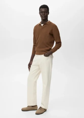 Polo-Pullover aus Baumwollmischung mit Rippstrick