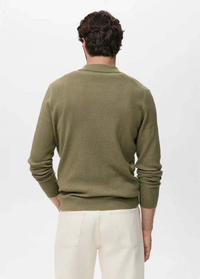 Polo-Pullover aus Baumwollmischung mit Rippstrick Polo-Pullover aus Baumwollmischung mit Rippstrick
