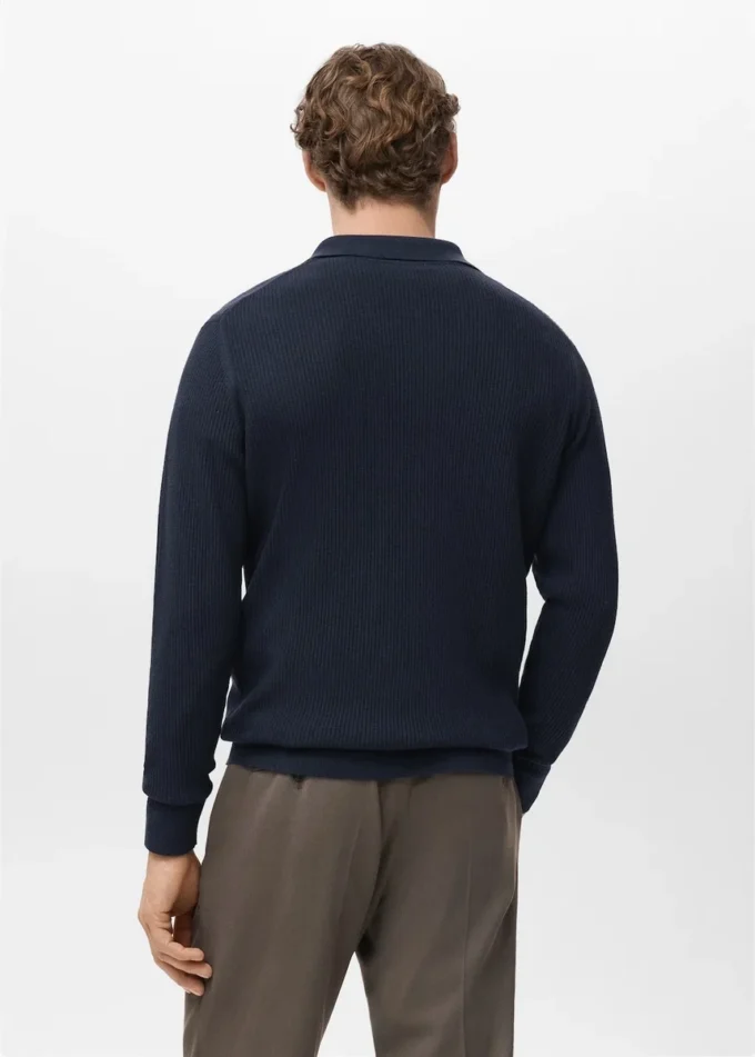 Polo-Pullover aus Baumwollmischung mit Rippstrick