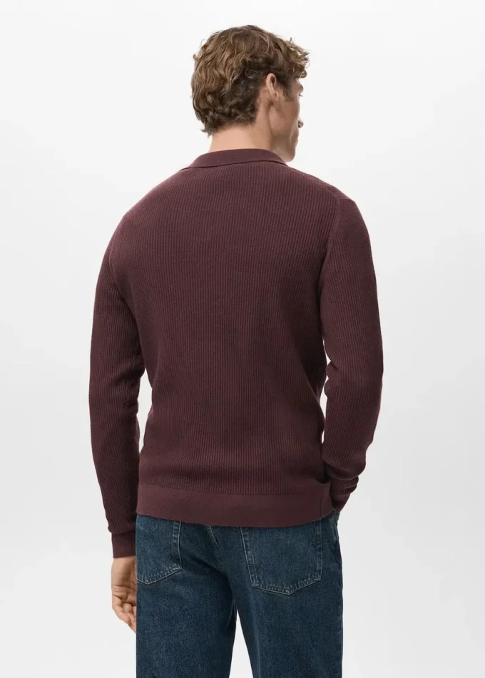 Polo-Pullover aus Baumwollmischung mit Rippstrick