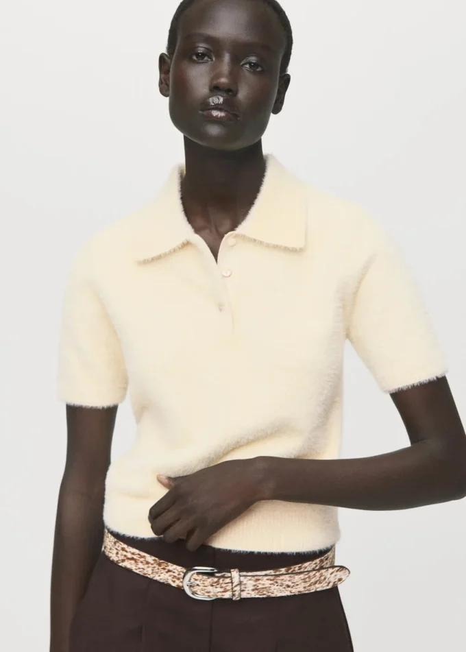 Polo-Pullover mit Kunstfellkragen Polo-Pullover mit Kunstfellkragen