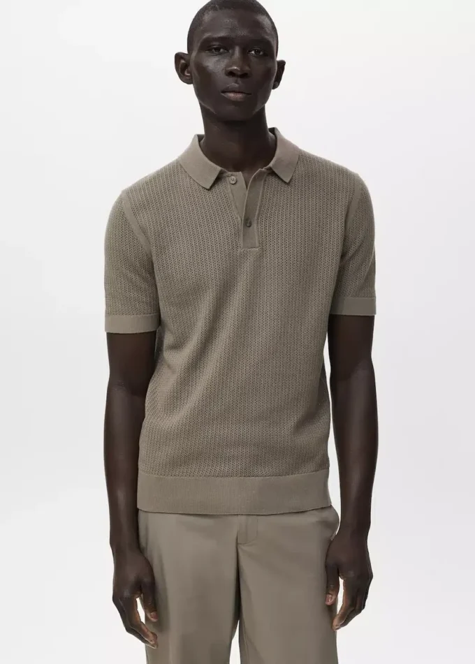 Polohemd aus Baumwollstrick mit Spitzenmuster Polohemd aus Baumwollstrick mit Spitzenmuster