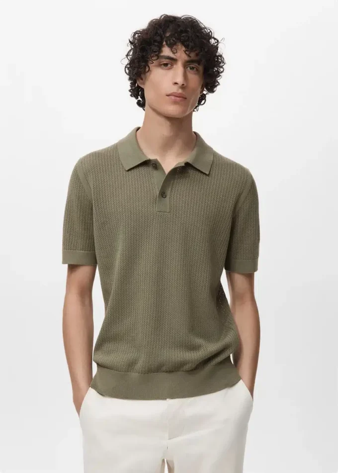Polohemd aus Baumwollstrick mit Spitzenmuster Polohemd aus Baumwollstrick mit Spitzenmuster